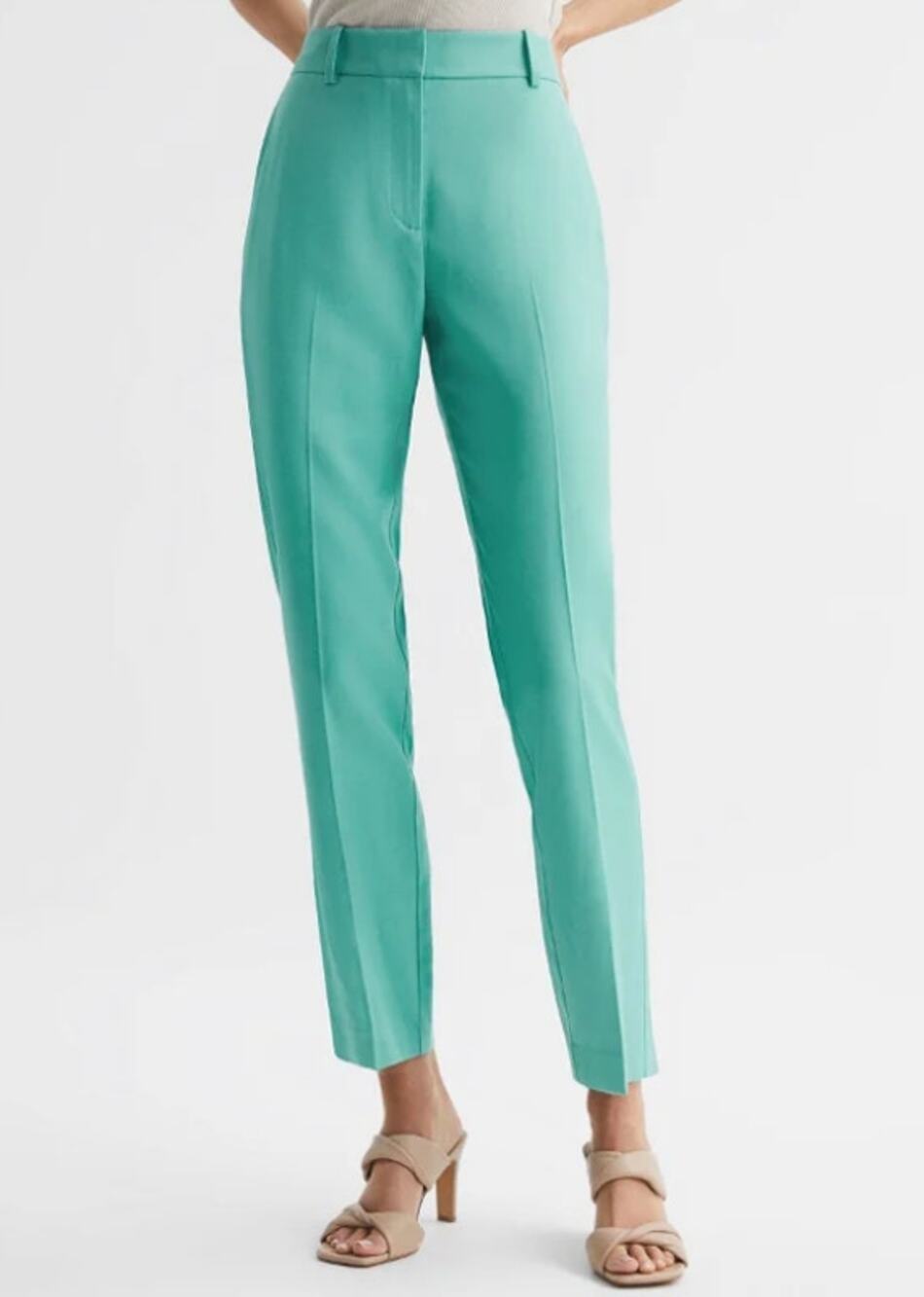 Reiss Ember High-Rise Slim Straight Leg Trouser Pants Size 14 Teal Blue Green